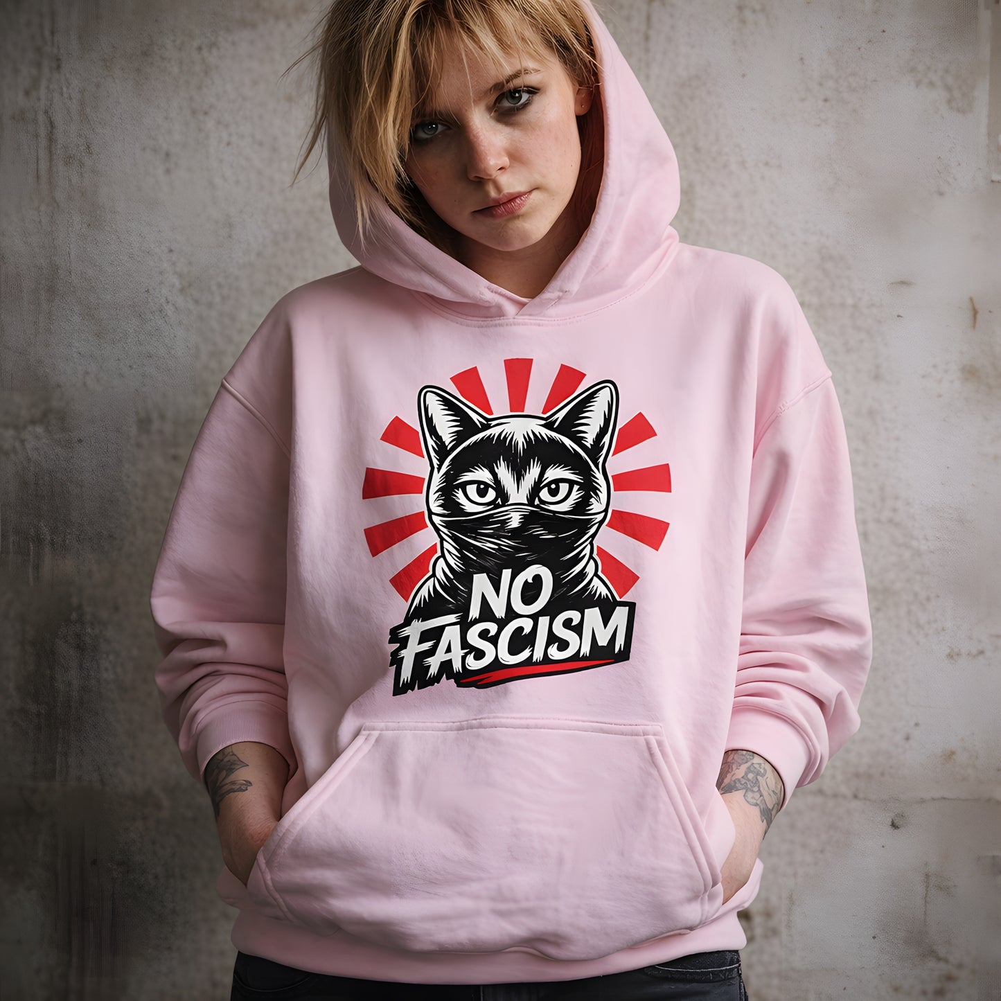 No Fascism Cat - Basic Hoodie