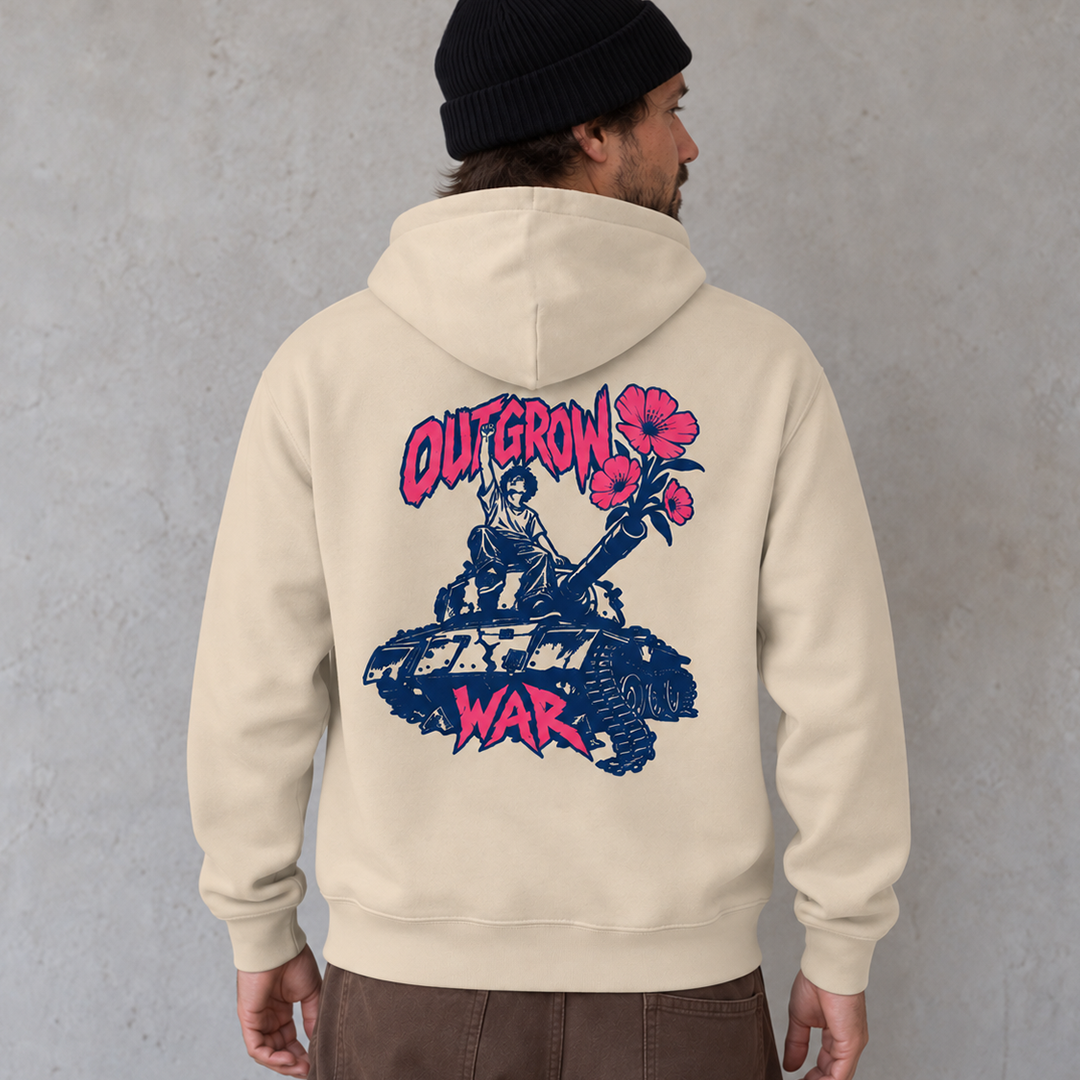 Outgrow War [Front Stick/Backprint] - ECO Premium Hoodie – Rückenansicht