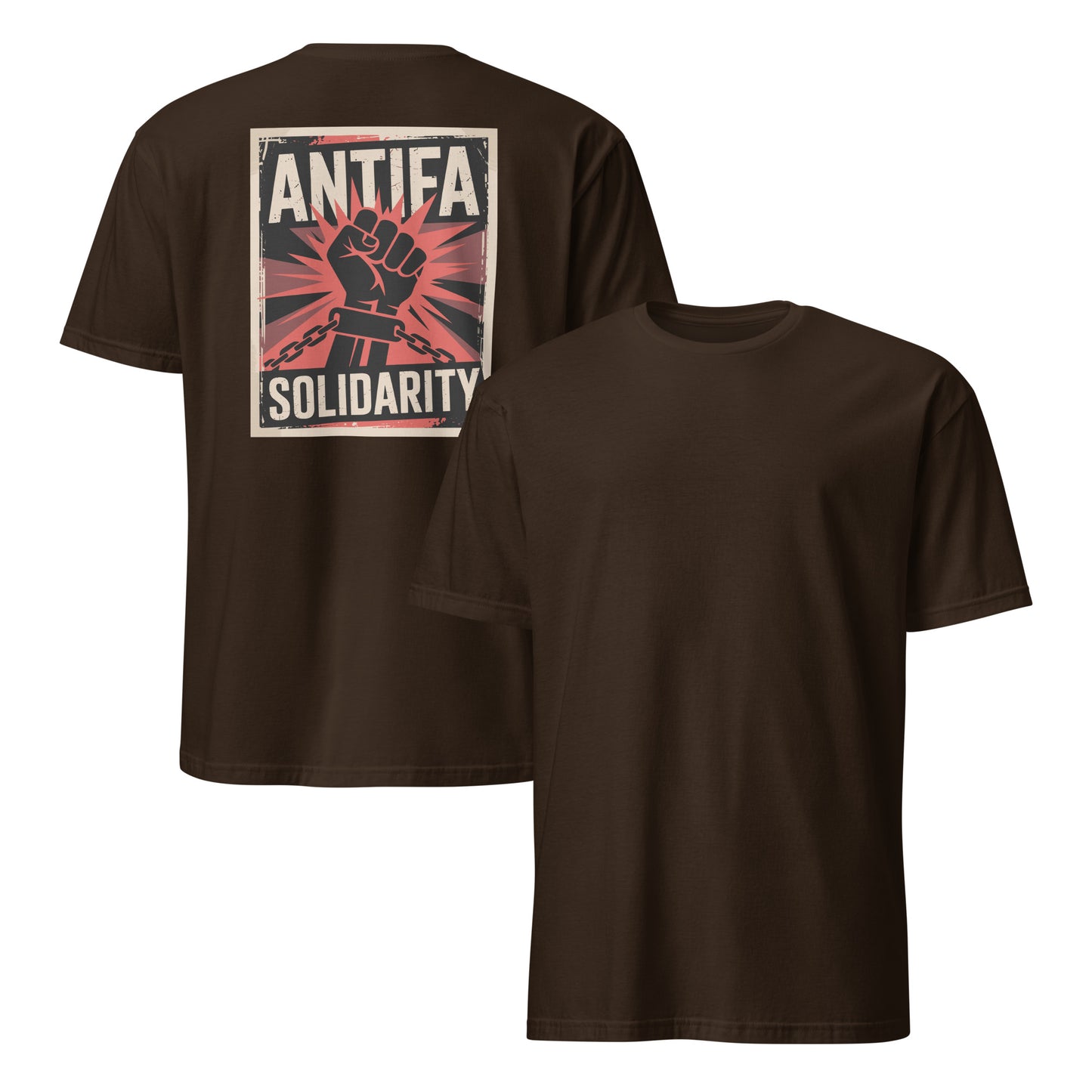 Antifa Solidarity [Backprint] - Unisex T-Shirt von Protest Couture | Dark Chocolate