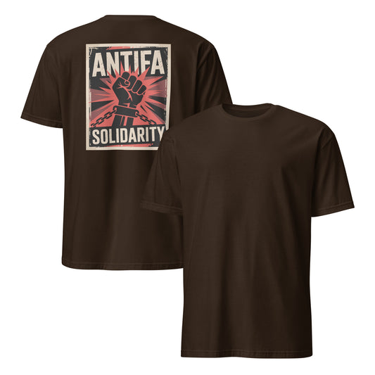 Antifa Solidarity [Backprint] - Unisex T-Shirt von Protest Couture | Dark Chocolate