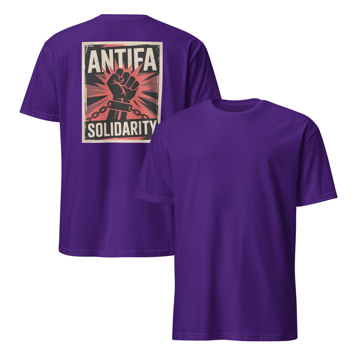 Antifa Solidarity [Backprint] - Unisex T-Shirt von Protest Couture | Purple