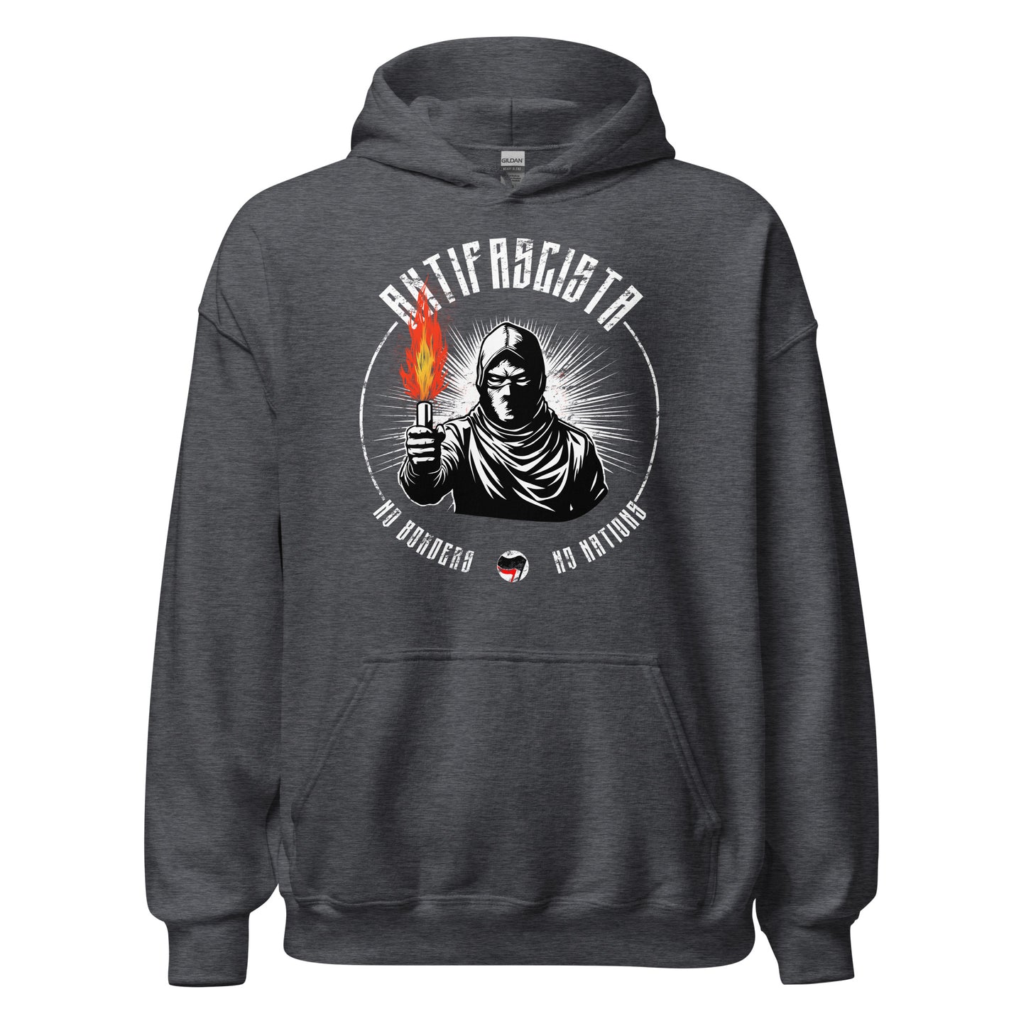 Antifascista (No Borders No Nations) - Unisex Hoodie von Protest Couture | Dark Heather