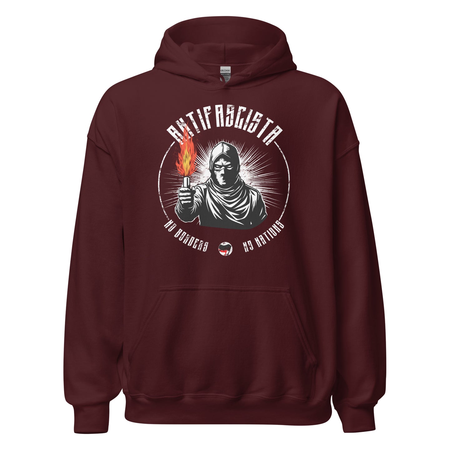 Antifascista (No Borders No Nations) - Unisex Hoodie von Protest Couture | Maroon