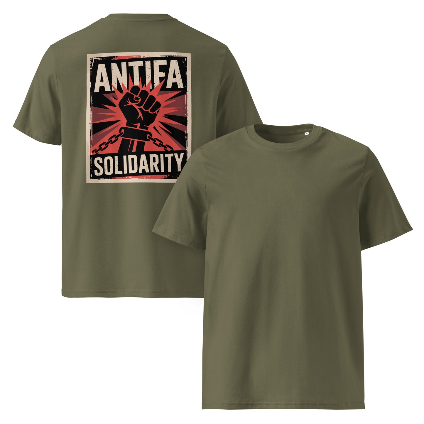 Antifa Solidarity [Backprint] - Premium T-Shirt von Protest Couture | Khaki